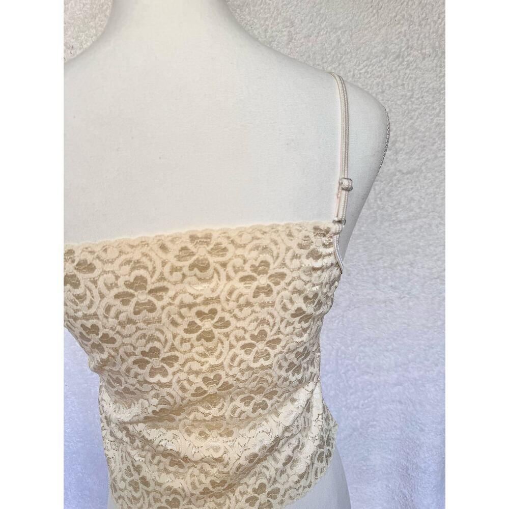 Vintage 90's Eva Cervantes Cream Nylon Lace Strappy Cropped Camisole Medium - Picture 7 of 8